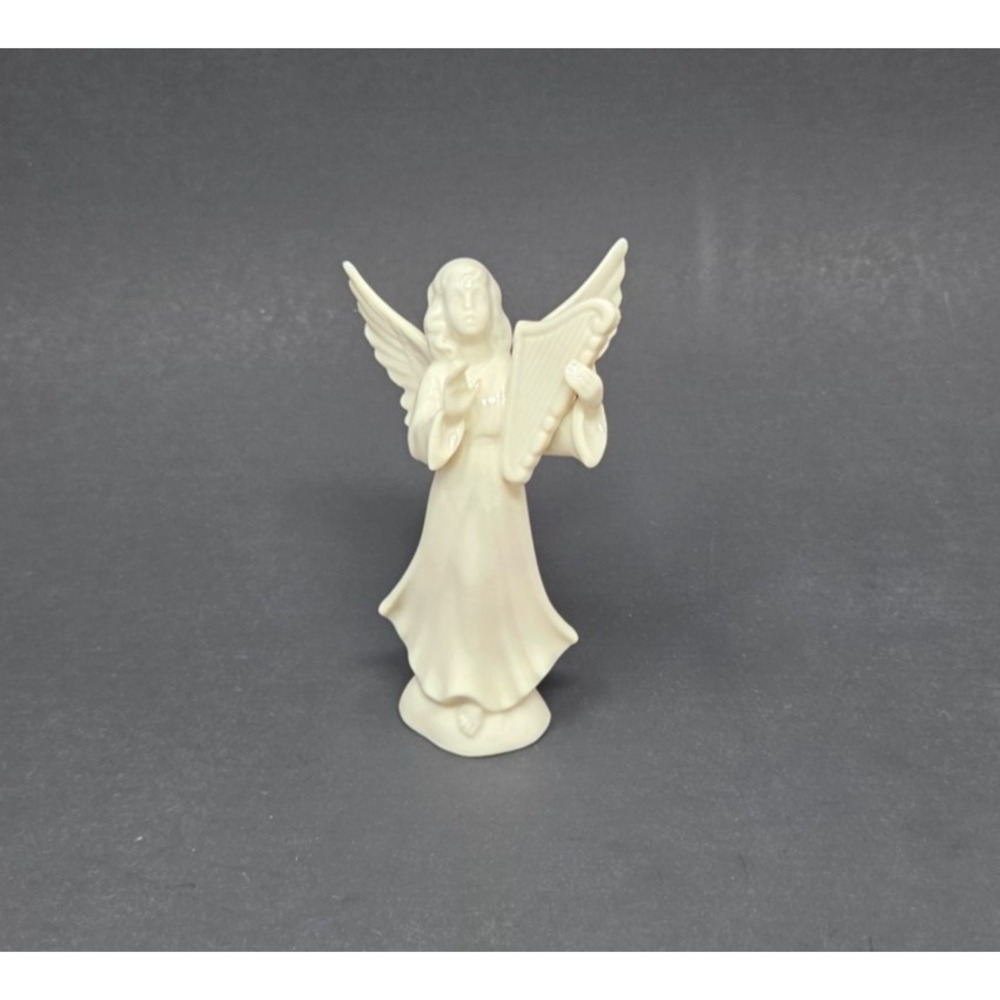 Vintage Dresden Germany Angel Orchestra Harp Player Figurine 4.5" Off White